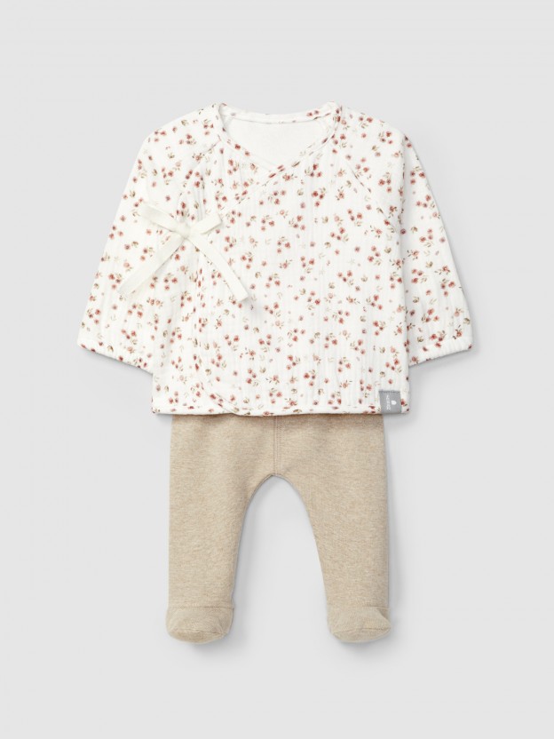 Two-piece set in printed muslin and plain jersey Two-piece set in printed muslin and plain jersey