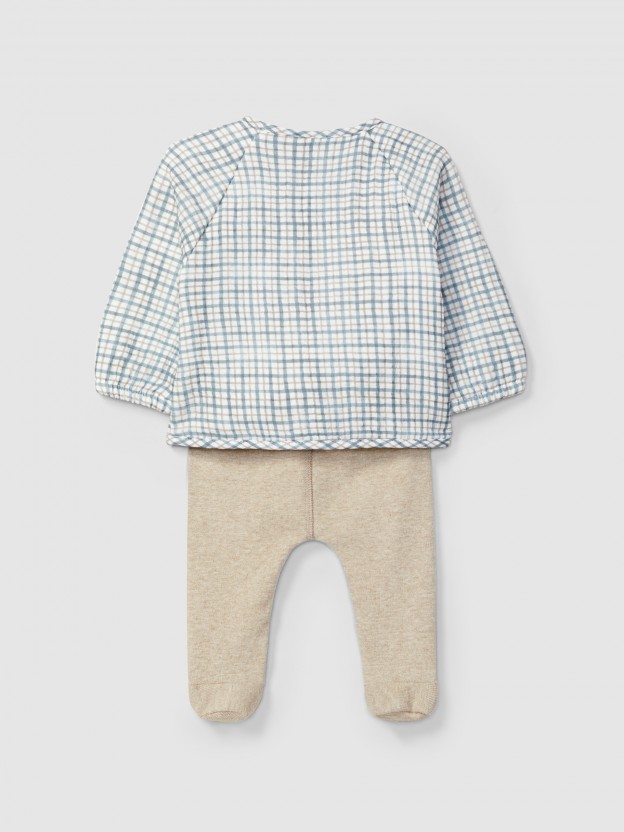 Two-piece set in printed muslin and plain jersey Two-piece set in printed muslin and plain jersey