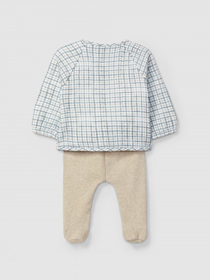 Conjunto de dos piezas de muselina estampada y punto liso Conjunto de dos piezas de muselina estampada y punto liso