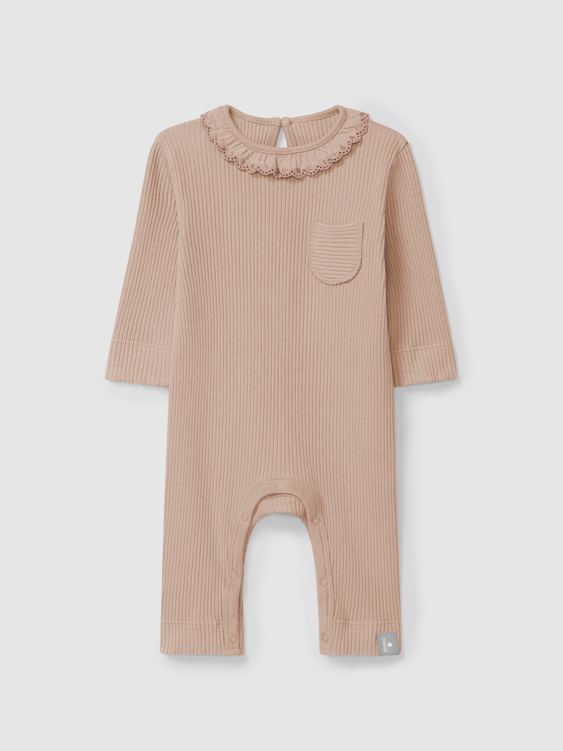 Romper in ribbed jersey with ruffled collar