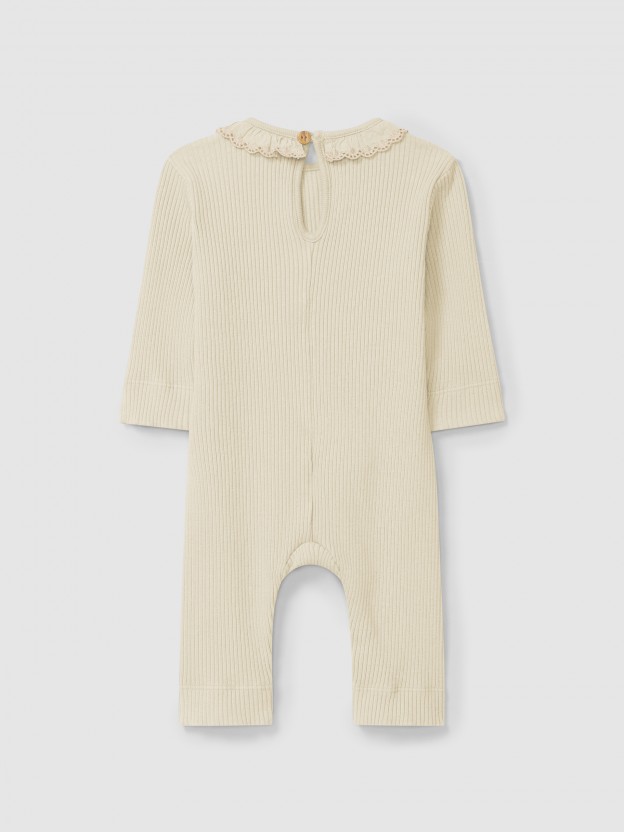 Romper in ribbed jersey with ruffled collar Romper in ribbed jersey with ruffled collar