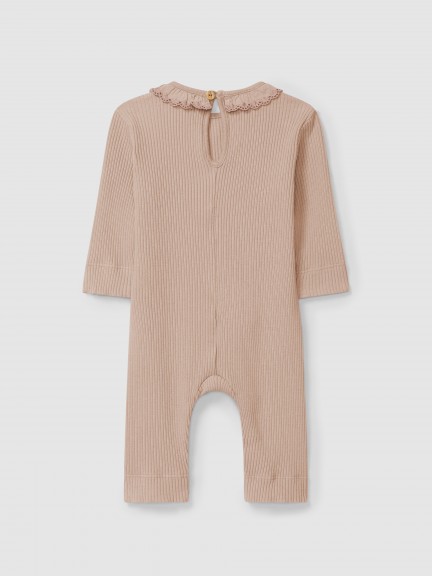 Romper in ribbed jersey with ruffled collar Romper in ribbed jersey with ruffled collar