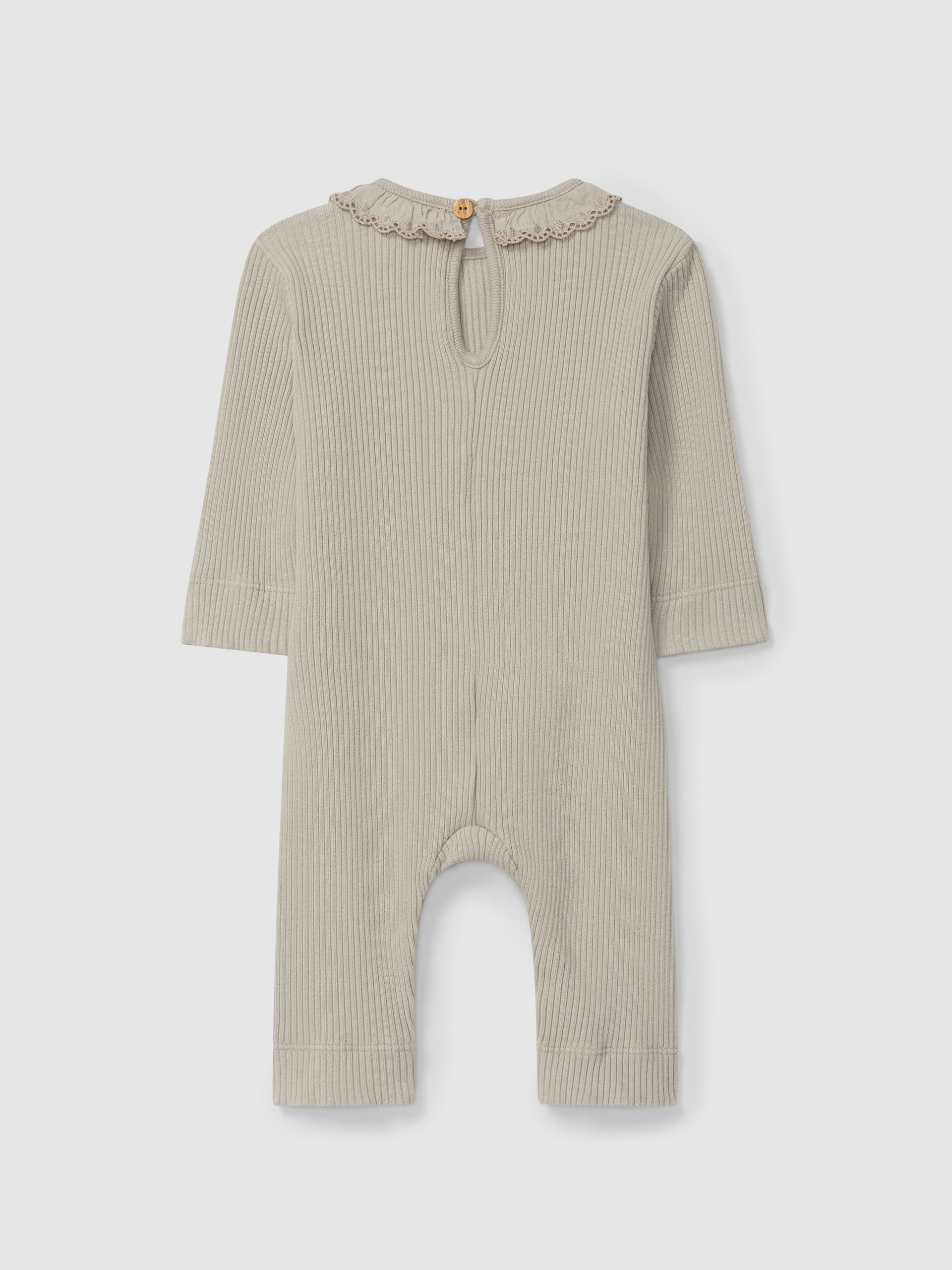 Romper in ribbed jersey with ruffled collar