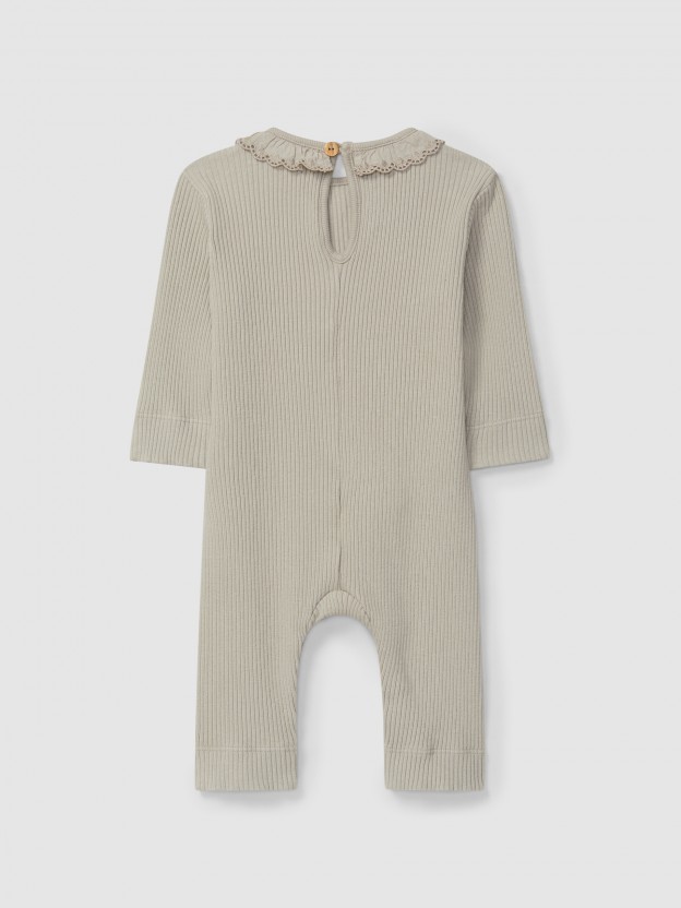 Romper in ribbed jersey with ruffled collar Romper in ribbed jersey with ruffled collar