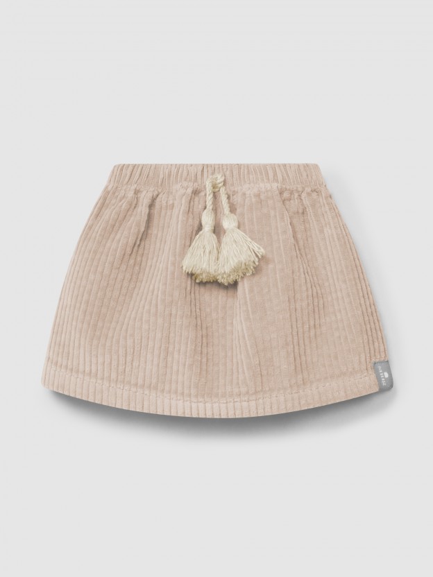 Skirt in ribbed velvet drawstring detail with pom-pom Skirt in ribbed velvet drawstring detail with pom-pom