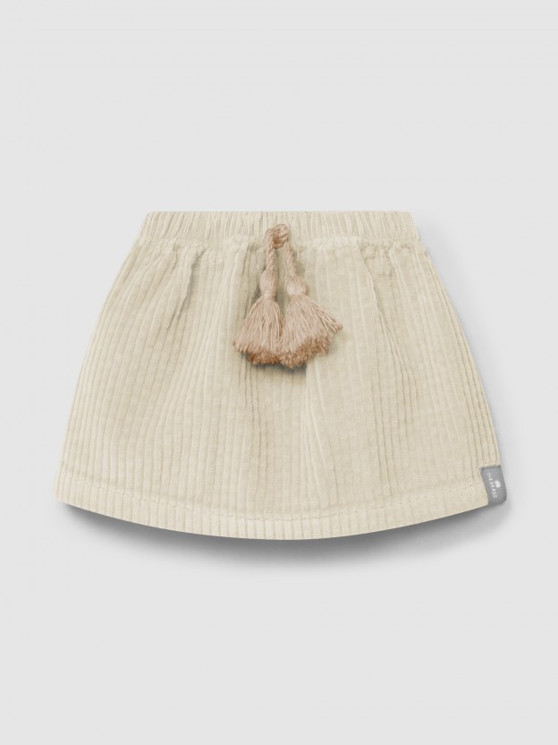 Skirt in ribbed velvet drawstring detail with pom-pom Skirt in ribbed velvet drawstring detail with pom-pom