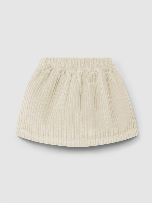 Skirt in ribbed velvet drawstring detail with pom-pom Skirt in ribbed velvet drawstring detail with pom-pom