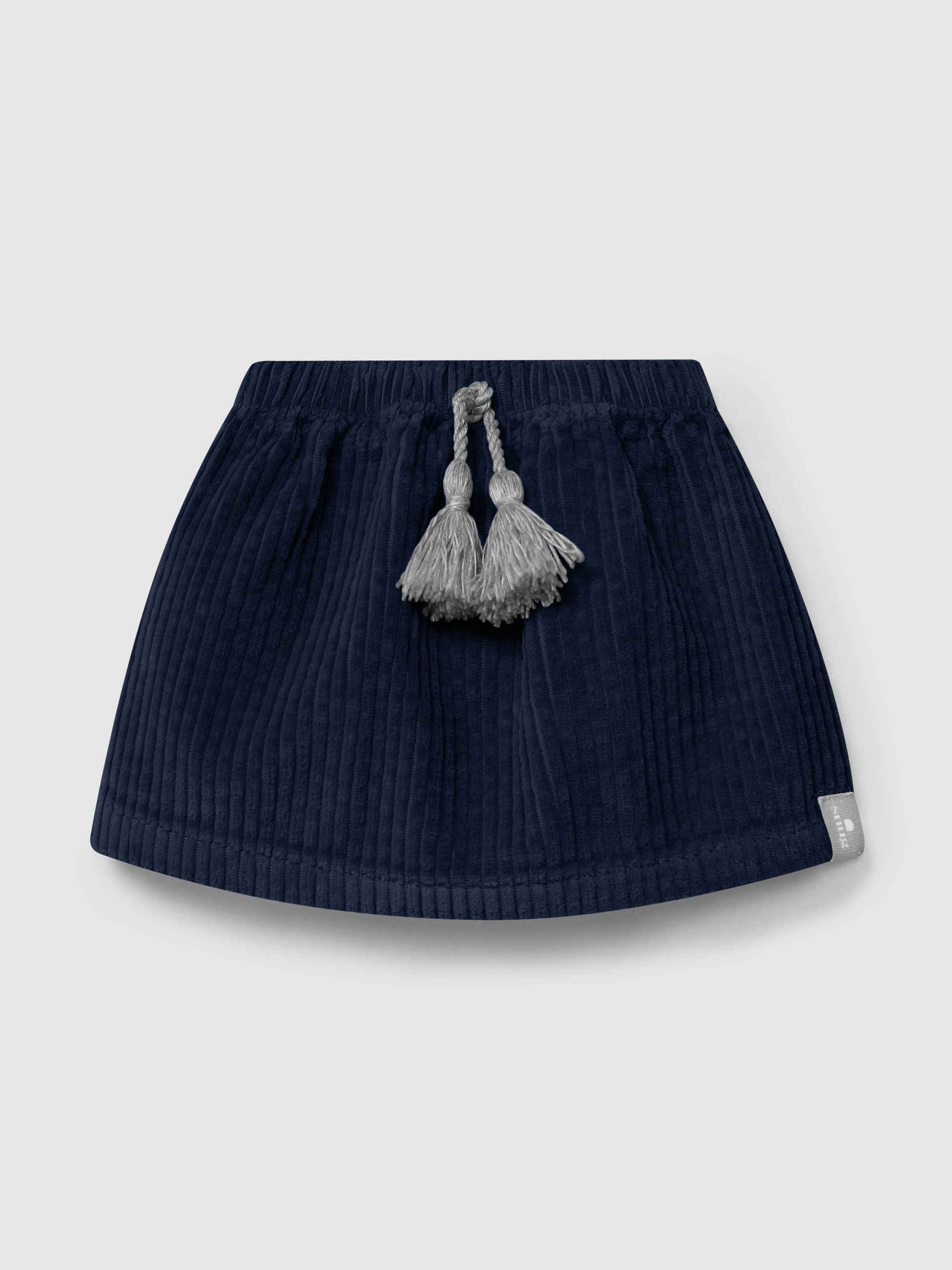 Saia em veludo canelado detalhe de cordão com pom-pom