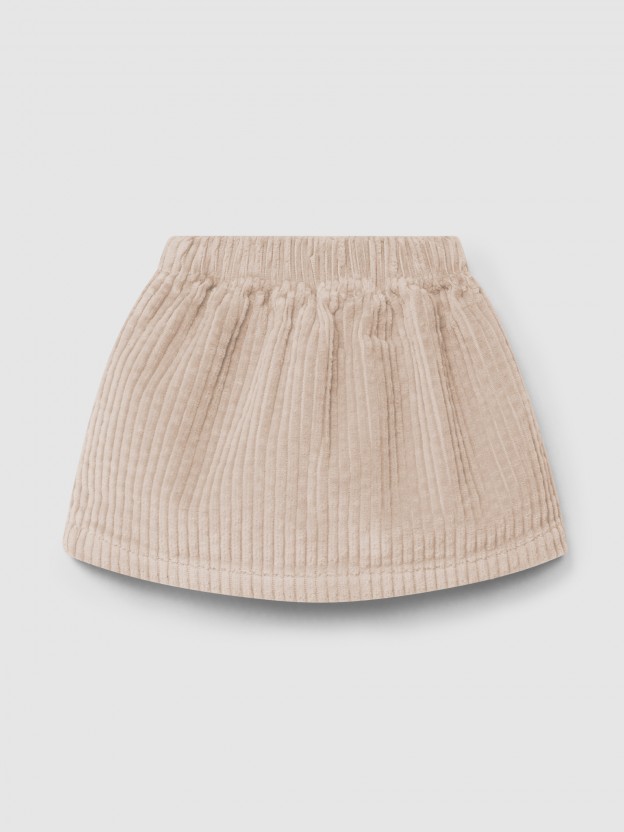 Skirt in ribbed velvet drawstring detail with pom-pom Skirt in ribbed velvet drawstring detail with pom-pom