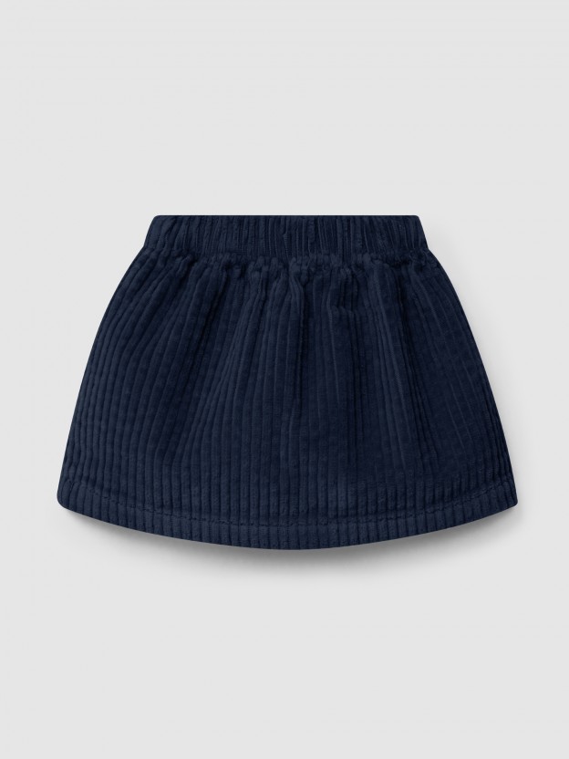 Skirt in ribbed velvet drawstring detail with pom-pom