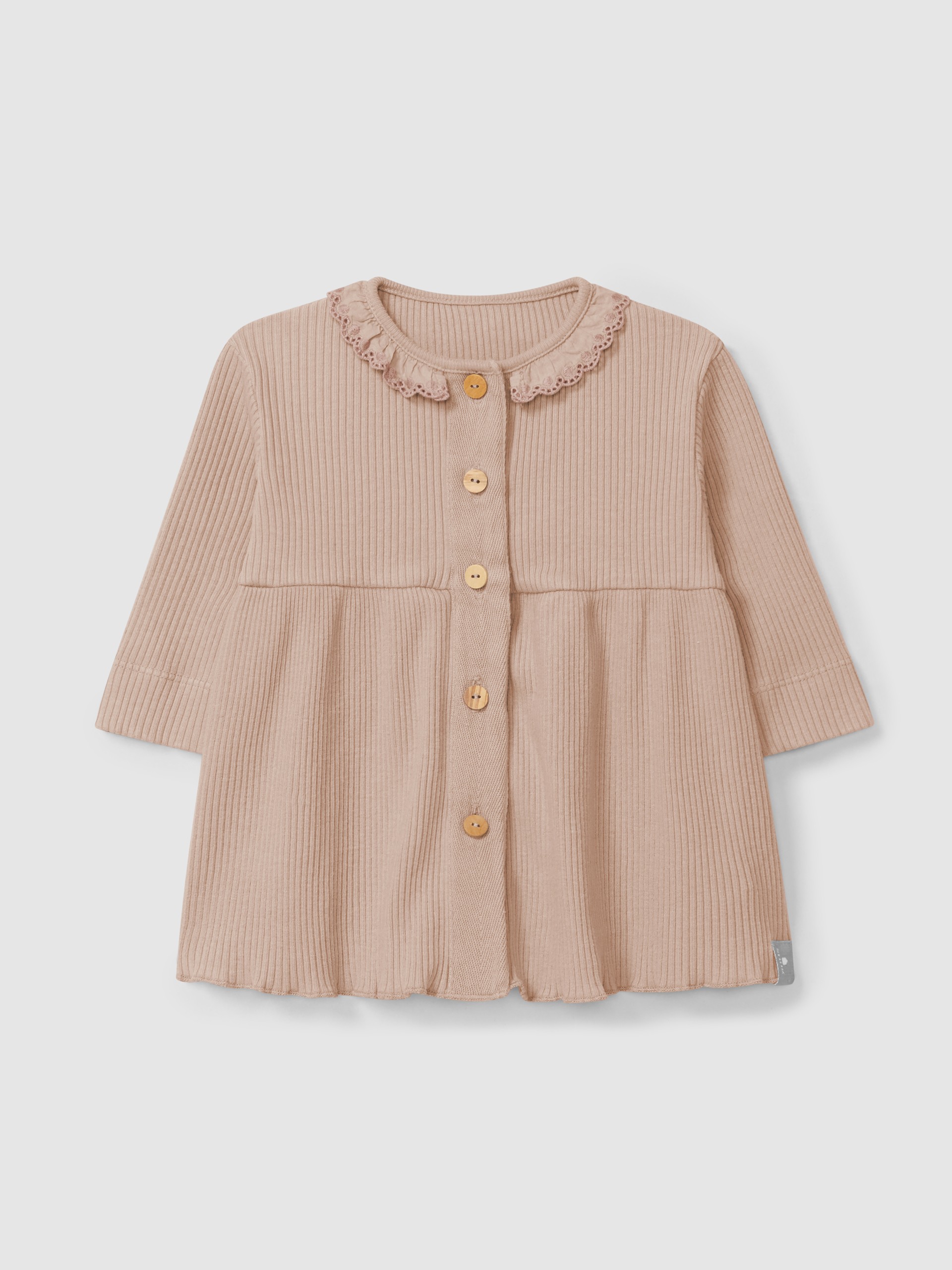 Vestido em malha canelada com gola de folho