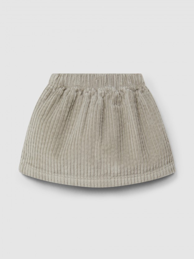 Skirt in ribbed velvet drawstring detail with pom-pom
