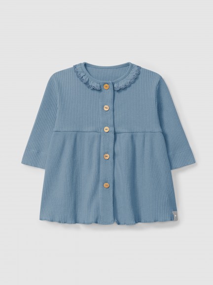 Dress in ribbed jersey with ruffled collar