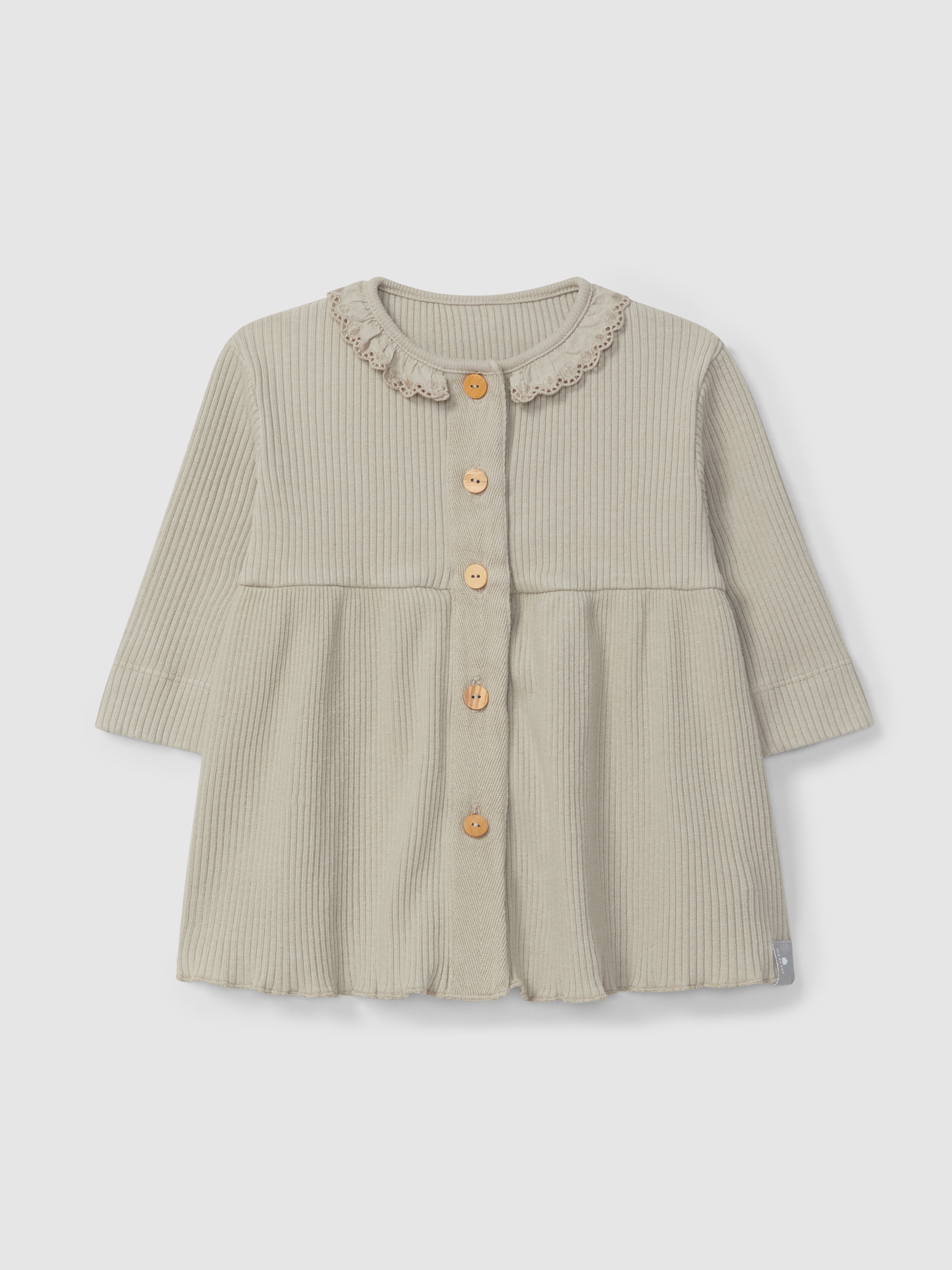 Vestido em malha canelada com gola de folho