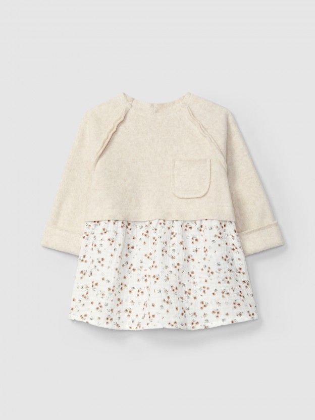 Floral muslin and organic cotton fleece dress Floral muslin and organic cotton fleece dress