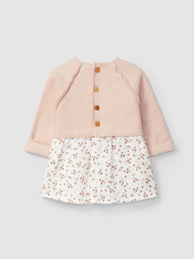 Floral muslin and organic cotton fleece dress Floral muslin and organic cotton fleece dress