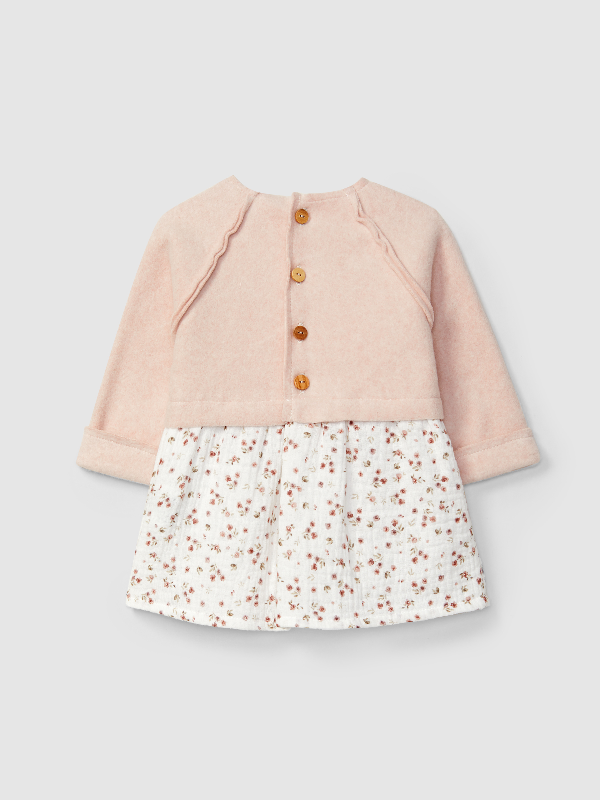 Floral muslin and organic cotton fleece dress