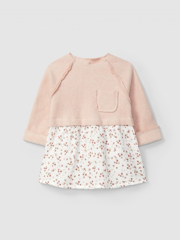 Floral muslin and organic cotton fleece dress Floral muslin and organic cotton fleece dress