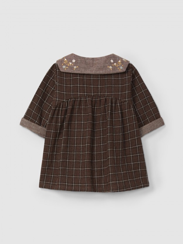 Check dress with embroidered floral detail Check dress with embroidered floral detail