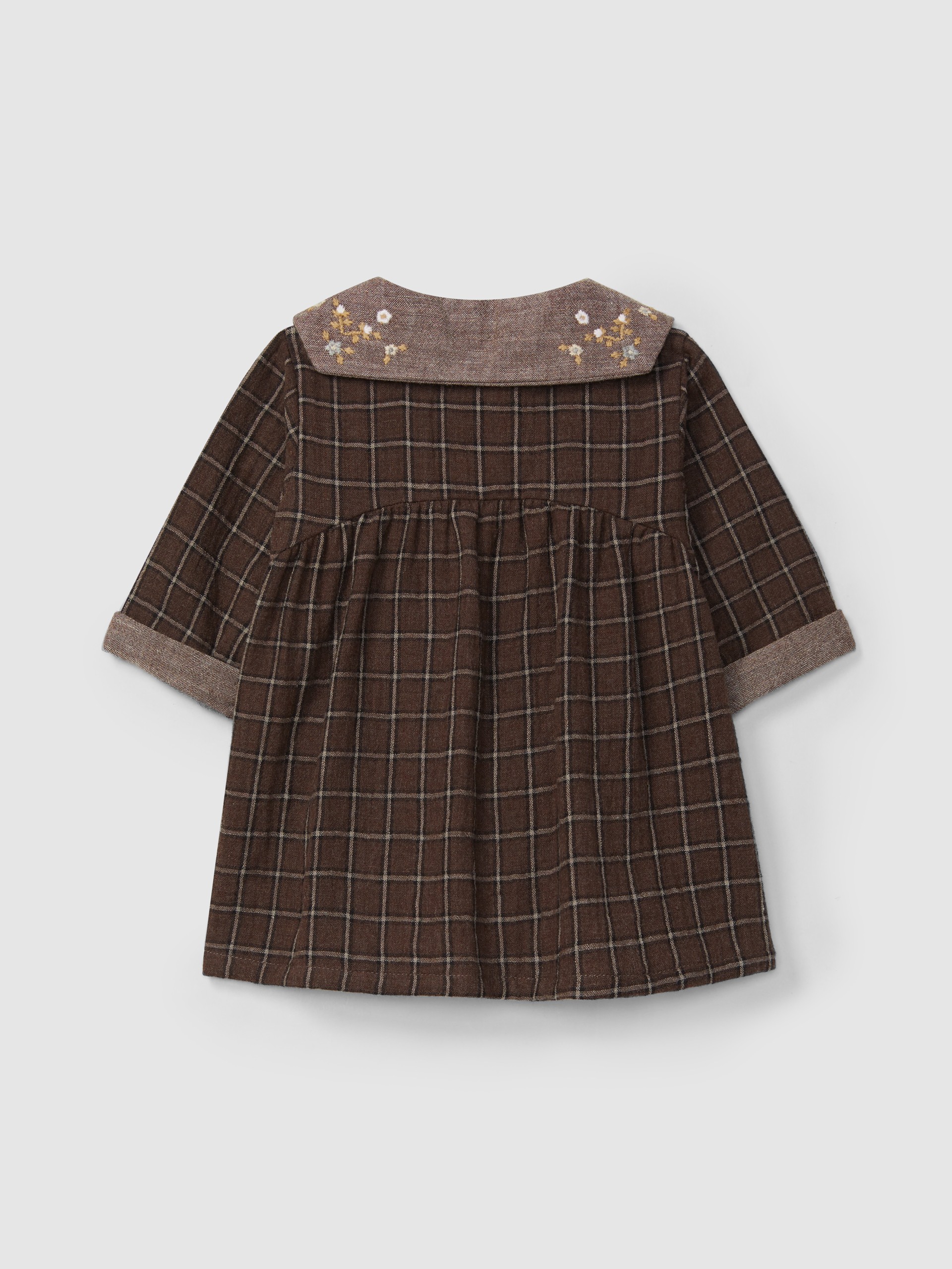 Check dress with embroidered floral detail