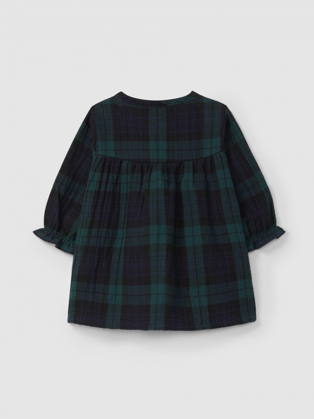 Check dress with embroidered ruffled pocket detail Check dress with embroidered ruffled pocket detail