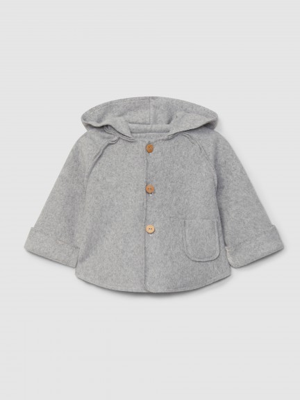 Hooded jacket in organic cotton fleece