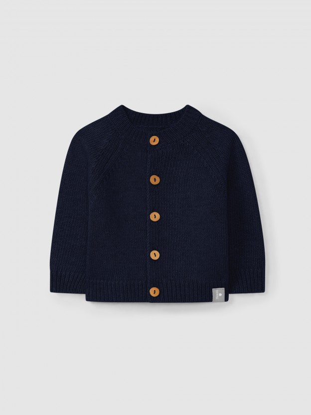 Knitted cardigan with a round neckline