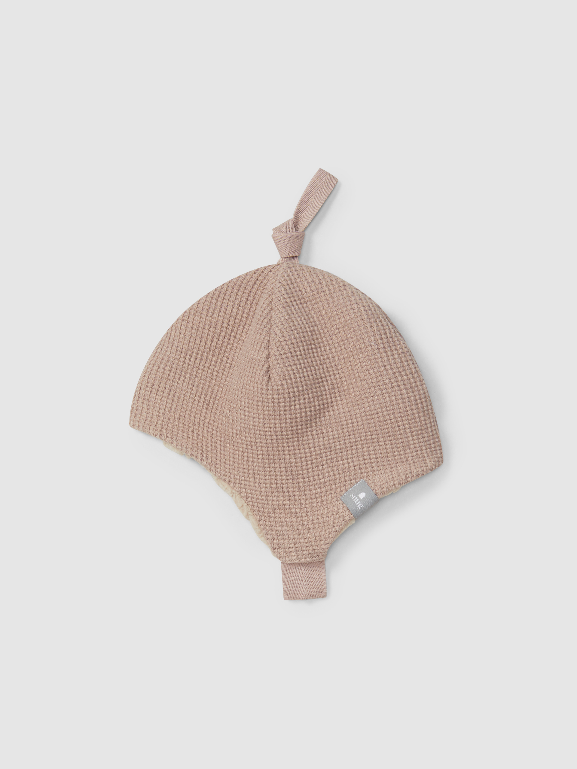 Waffle weave beanie with fur interior