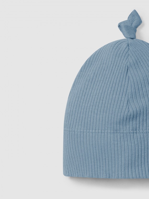 Ribbed jersey beanie with knot