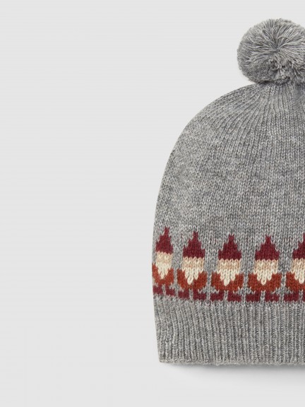 Gorro tricotado jacquard Pai Natal com pom-pom Gorro tricotado jacquard Pai Natal com pom-pom