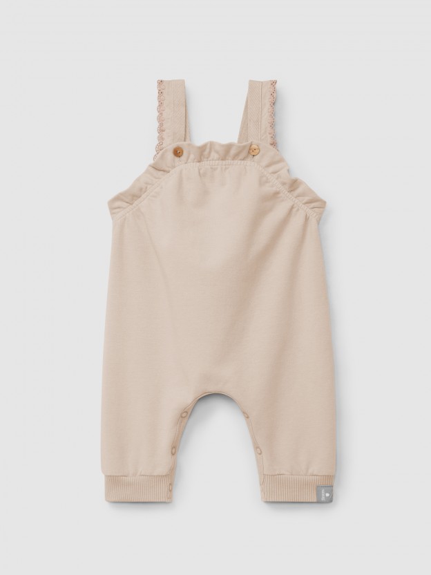 Plush dungarees with ruffled detail with embroidery Plush dungarees with ruffled detail with embroidery
