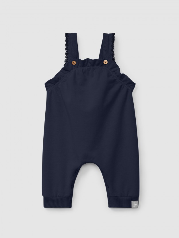 Plush dungarees with ruffled detail with embroidery Plush dungarees with ruffled detail with embroidery