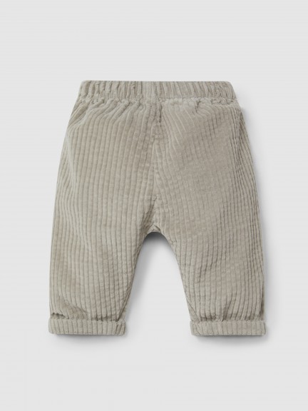 Calças pull-up em veludo canelado com bolsos Calças pull-up em veludo canelado com bolsos