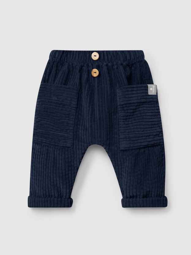 Pull-up pants in ribbed velvet with pockets Pull-up pants in ribbed velvet with pockets