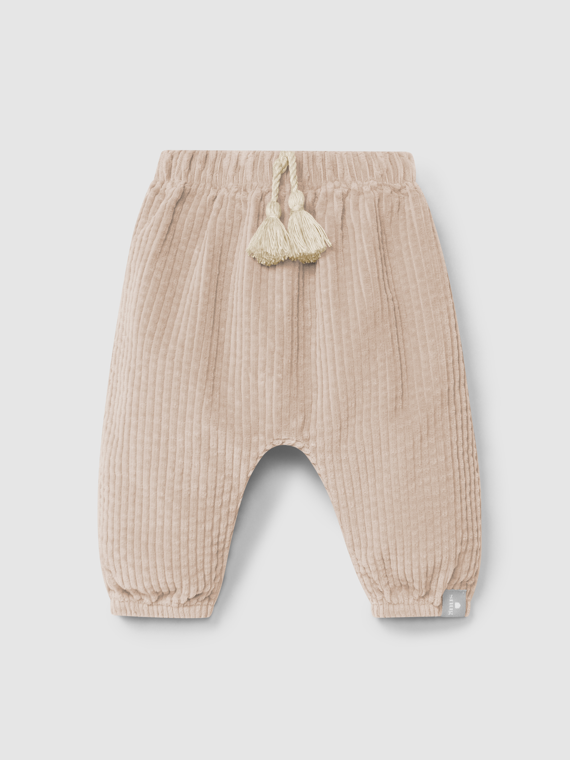 Pull-up pants in ribbed velvet and drawstring detail with pom-pom