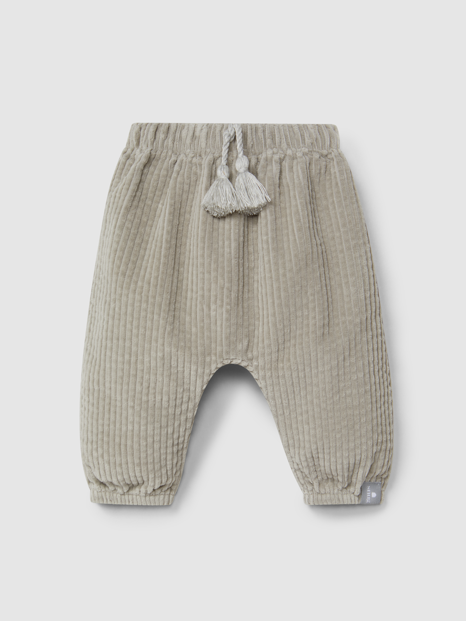 Pull-up pants in ribbed velvet and drawstring detail with pom-pom