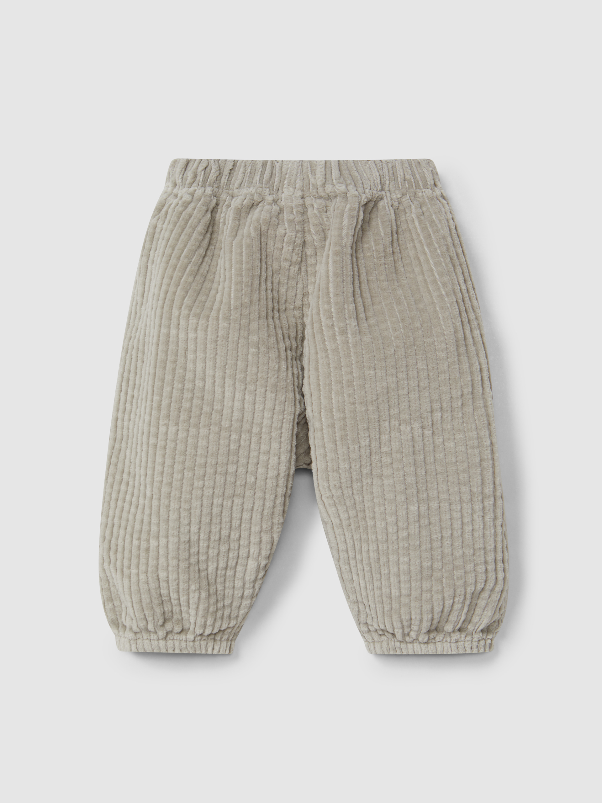 Pull-up pants in ribbed velvet and drawstring detail with pom-pom