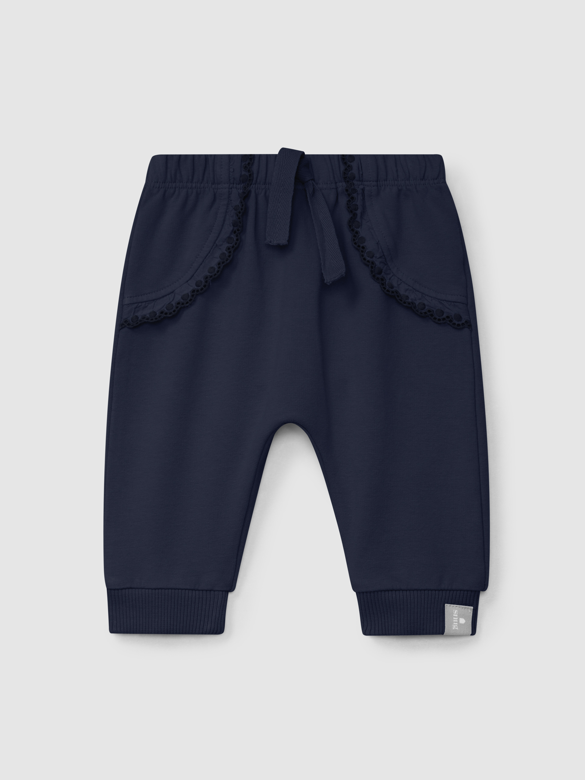 Plush pull-up pants with embroidered ruffle