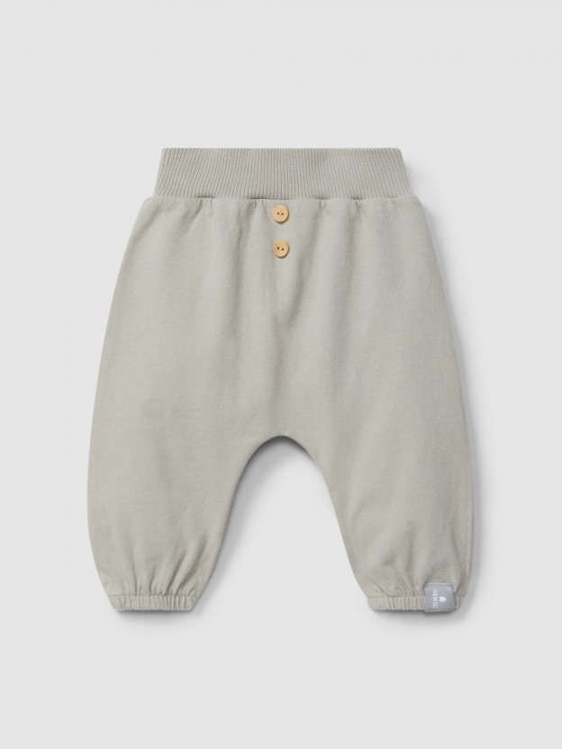 Pantalón pull-up liso de algodón orgánico Pantalón pull-up liso de algodón orgánico