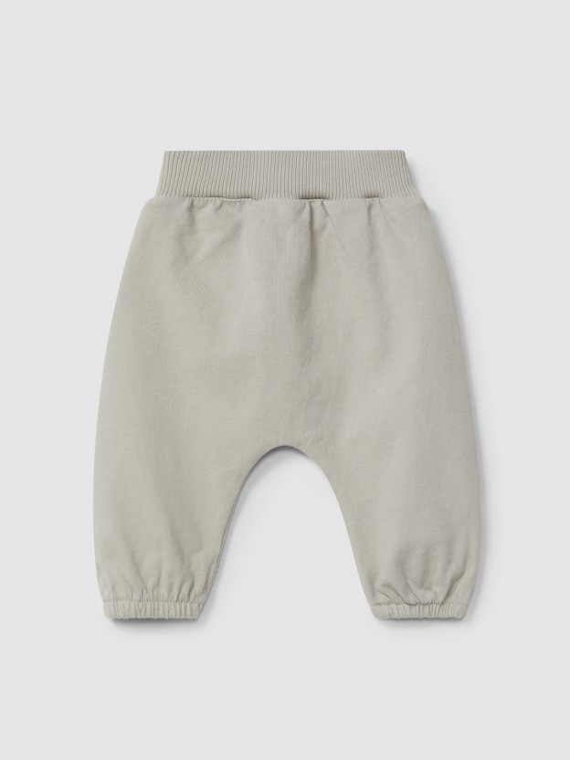 Pantalón pull-up liso de algodón orgánico Pantalón pull-up liso de algodón orgánico