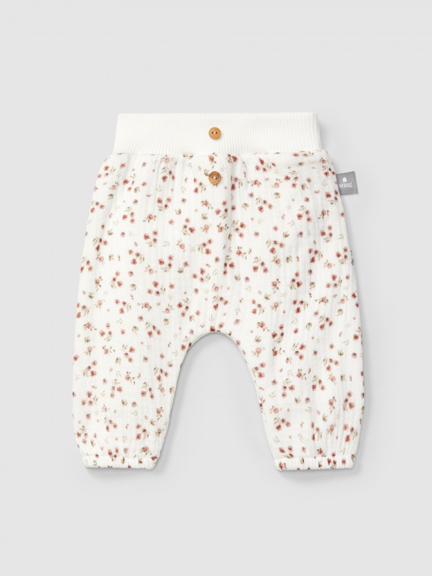 Pull-up pants in printed muslin Pull-up pants in printed muslin
