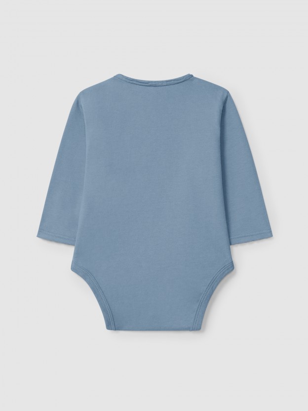 Collarless bodysuit in organic cotton with pocket
