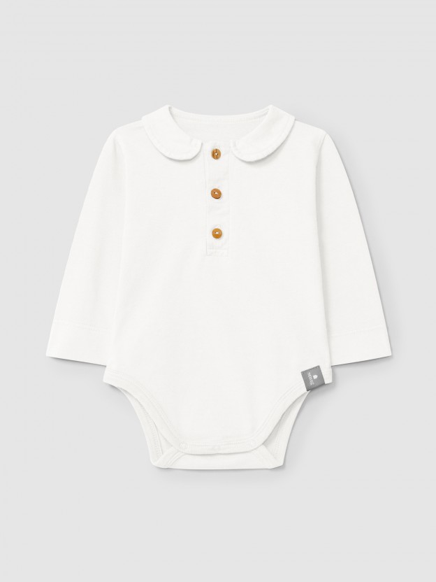 Plain bodysuit in organic cotton with Peter Pan collar Plain bodysuit in organic cotton with Peter Pan collar