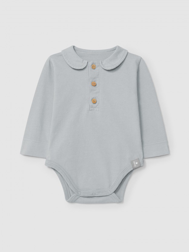 Plain bodysuit in organic cotton with Peter Pan collar Plain bodysuit in organic cotton with Peter Pan collar