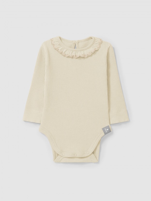 Bodysuit ribbed jersey with ruffled collar Bodysuit ribbed jersey with ruffled collar