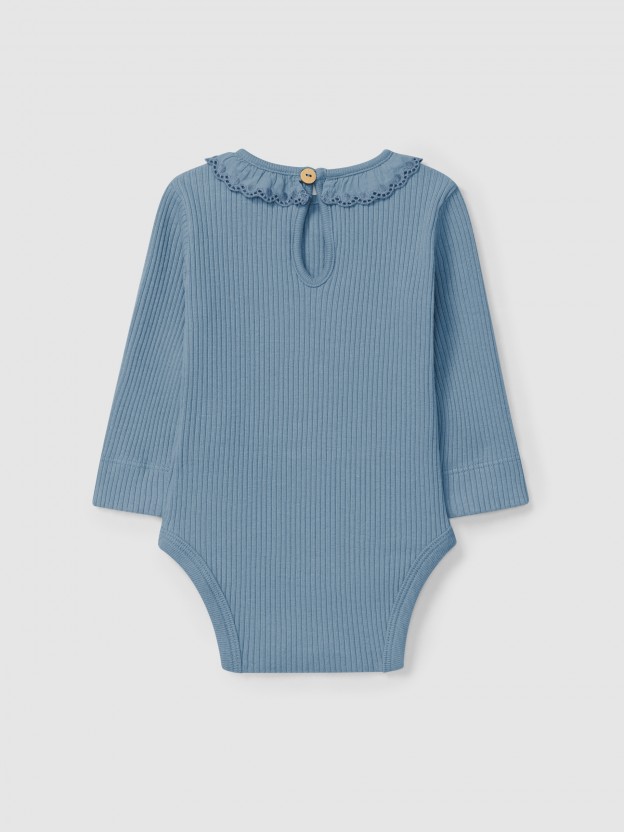 Bodysuit ribbed jersey with ruffled collar