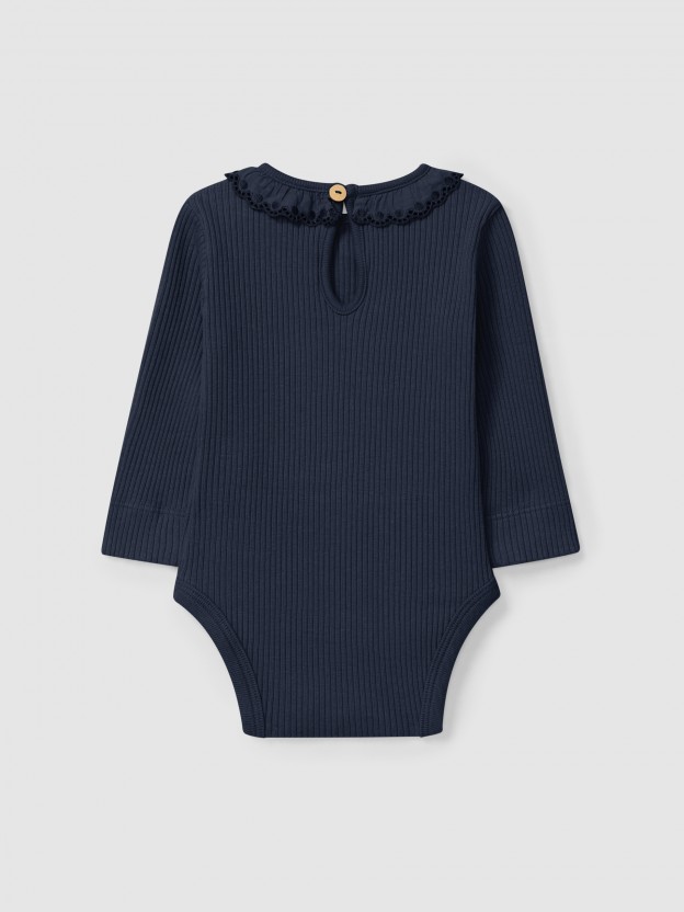 Bodysuit ribbed jersey with ruffled collar