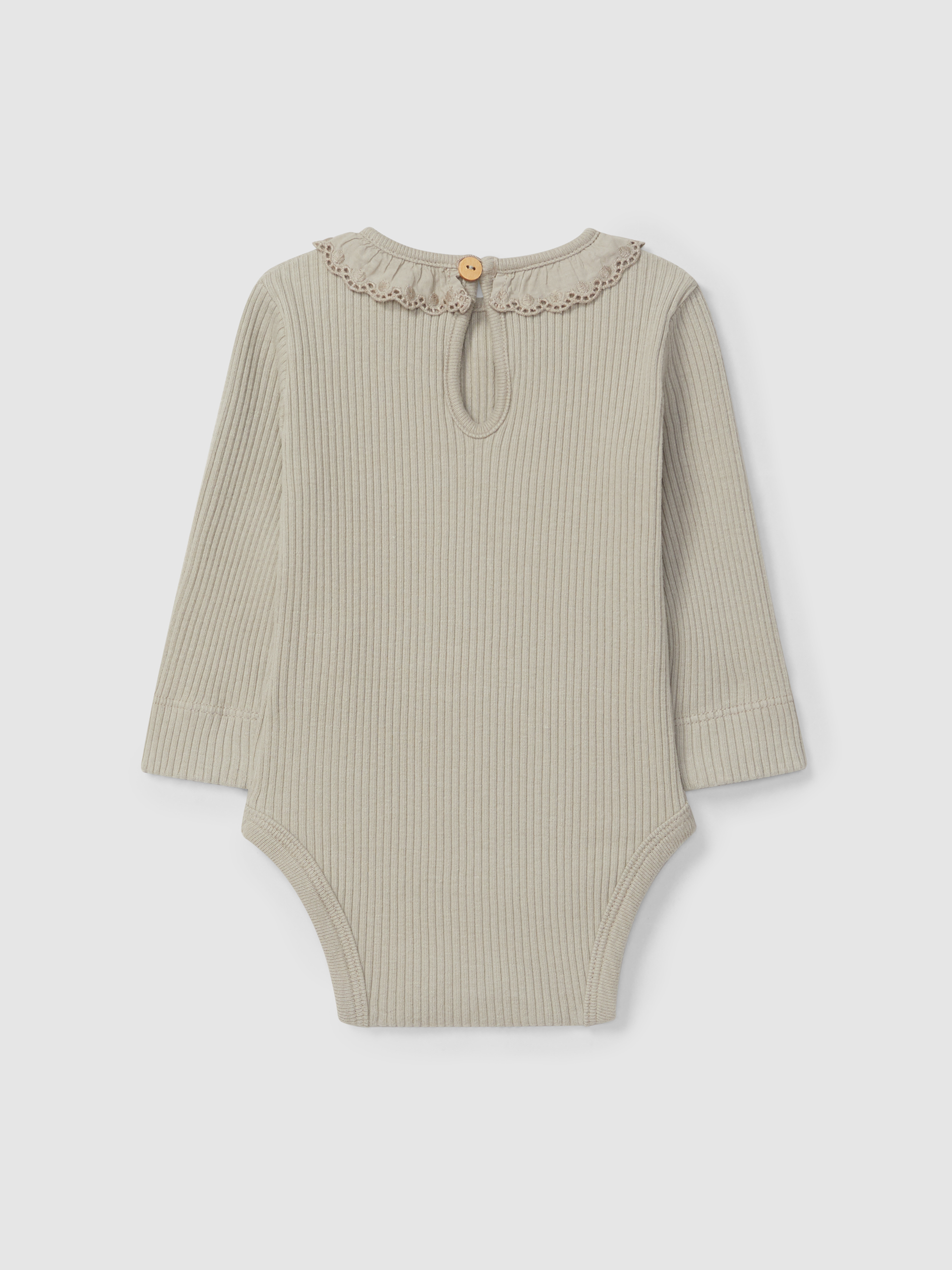 Bodysuit ribbed jersey with ruffled collar