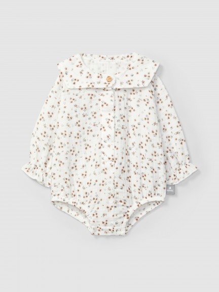 Bodysuit in floral printed muslin