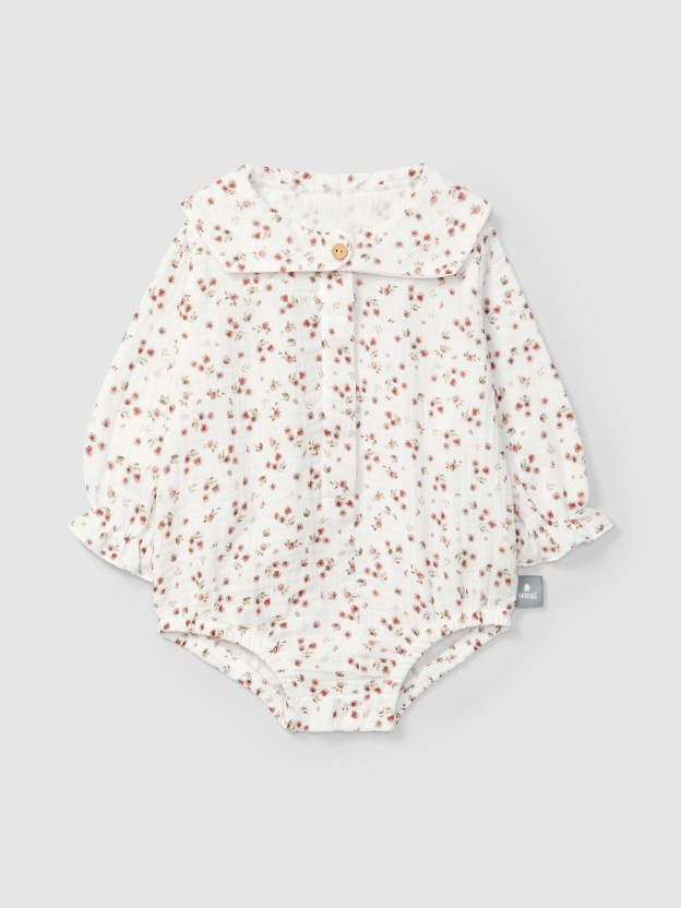 Bodysuit in floral printed muslin Bodysuit in floral printed muslin